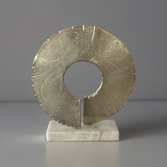 Modern Silver Metal Circular Disc Design Marble Stand 12.25”Hx11.25”W Sculpture - Picture 1 of 3